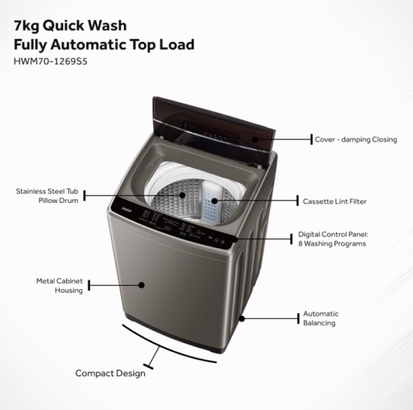 Haier HWM70-1269S5 7kg Top Load Automatic Washing Machine - Image 2